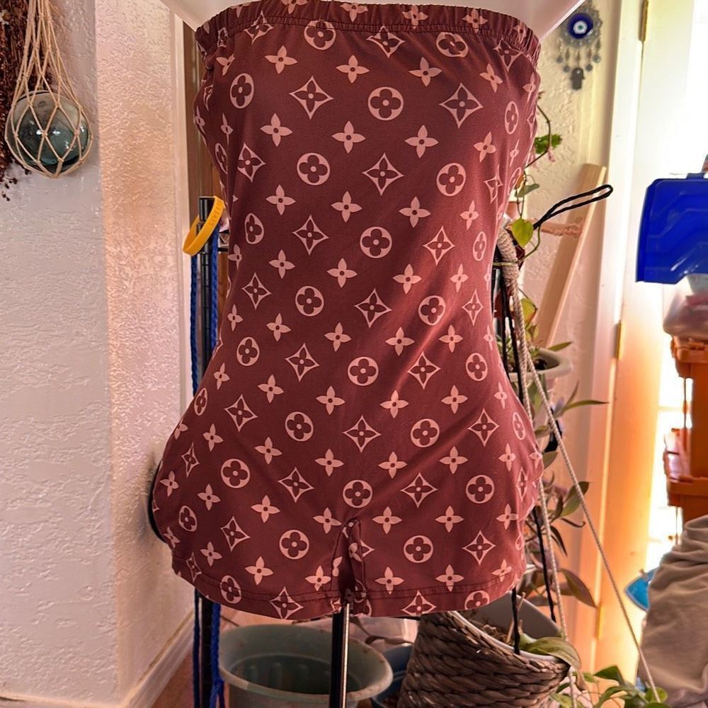 Women’s/Juniors Brown Floral Strapless Romper Size Small Boho Summer Outfit